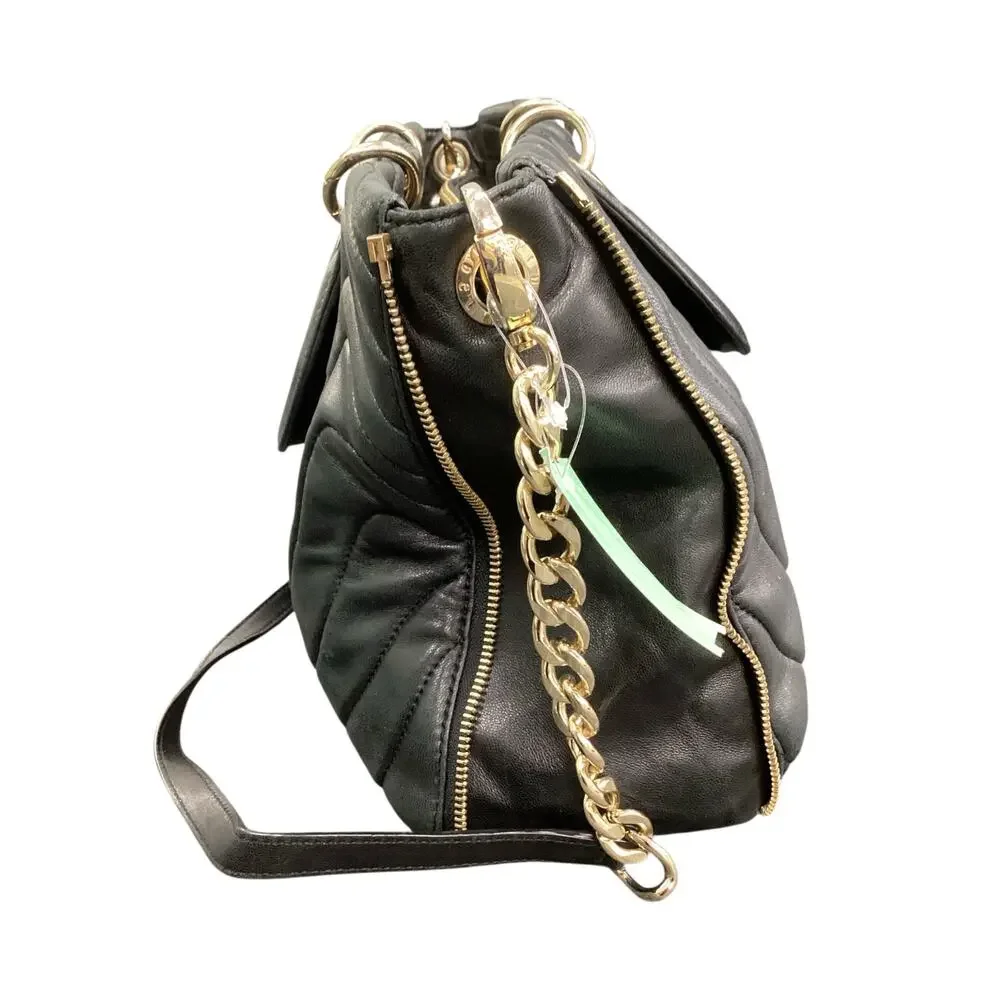 henri bendel Black Quilted Leather Shoulder Bag with Gold Hardware